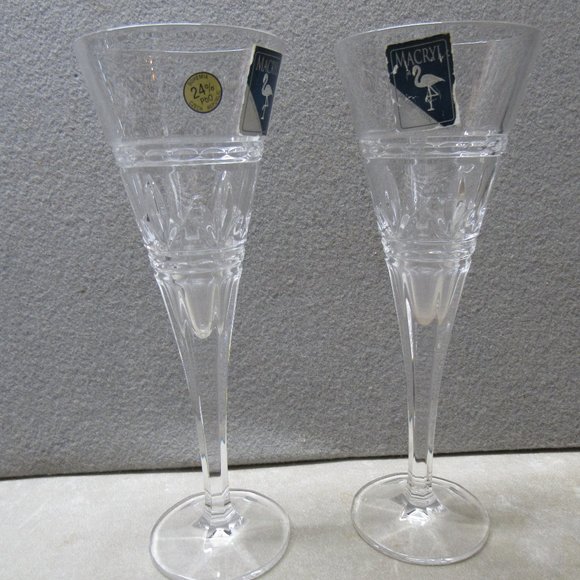 2 VINTAGE MACRYL 8 1/2" COCKTAIL GLASSES 24% PbO BOHEMIAN CRYSTAL - Picture 1 of 4